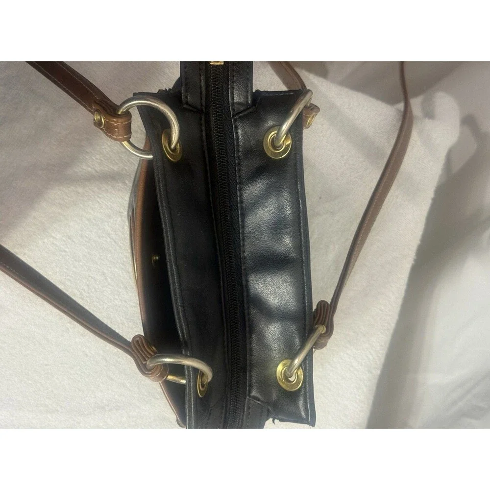 Vintage Capezio Faux Leather Crossbody Shoulder Bag Purse black w/Brown Trim
